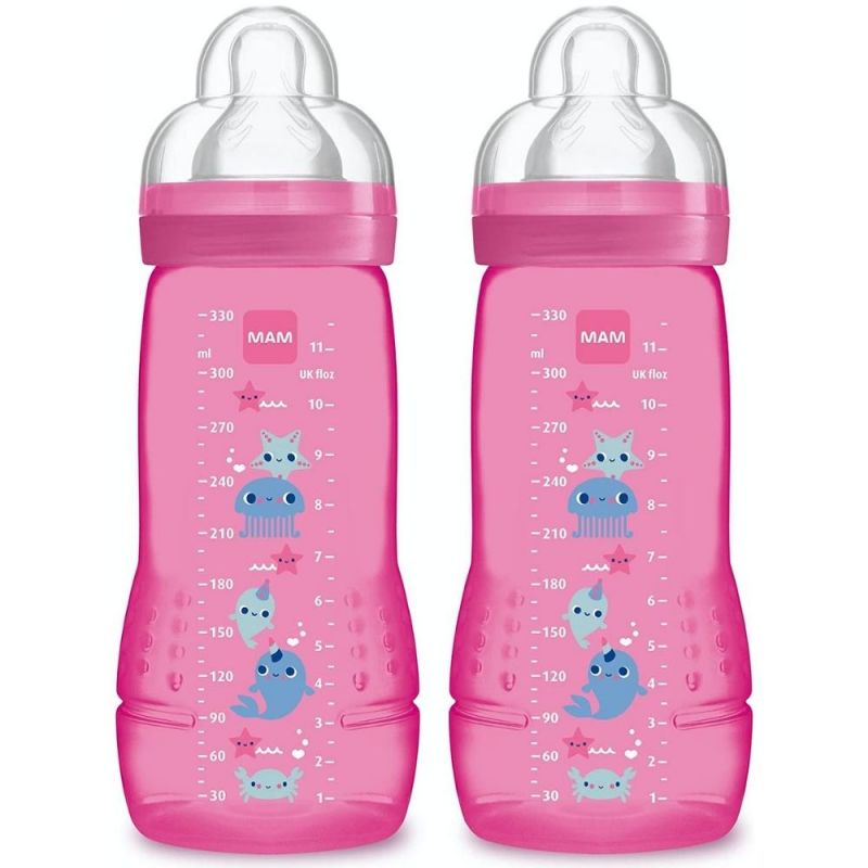 Lot de 2 biberons Easy Active 2ème âge débit X ultra-rapide (330 ml) MAM