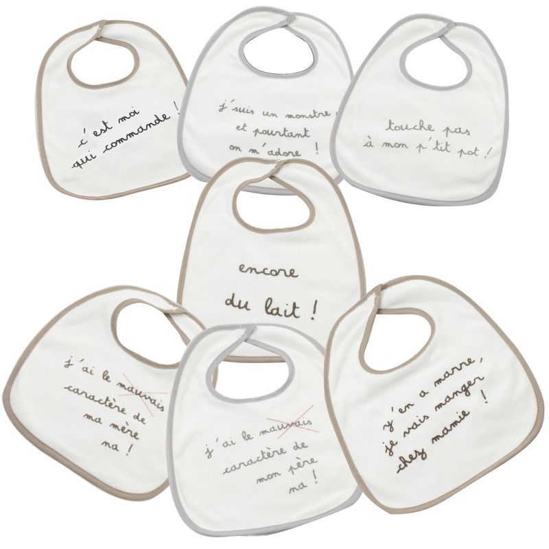 Lot de 7 bavoirs à velcro C'est moi qui commande Trois Kilos Sept