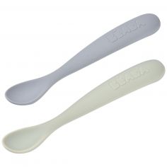 Lot de 2 cuillères silicone 1er âge avec boîte de transport Duo nature - Béaba