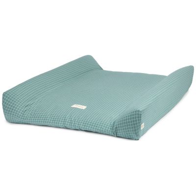 Matelas à langer Stories Édition limitée Teal cream grid Nobodinoz