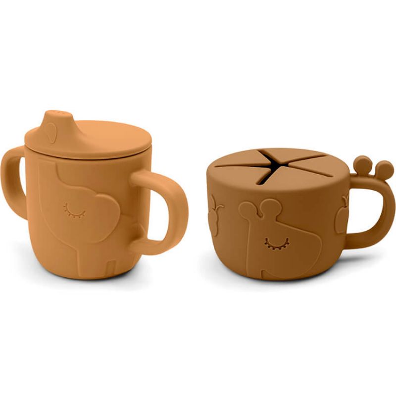 Lot tasse à bec et tasse à goûter Peekaboo Deer friends Moutarde Done by Deer