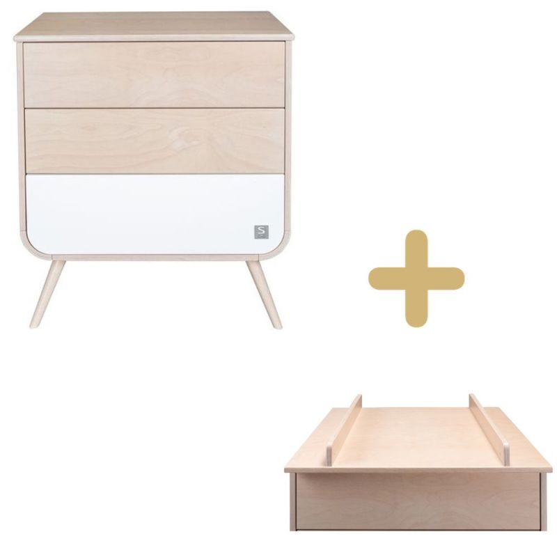 Commode à langer 3 tiroirs Galopin bois-blanc pieds bois Sauthon Original