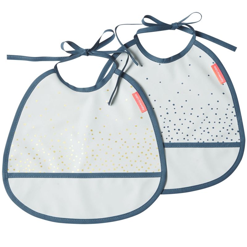 Lot de 2 bavoirs imperméables Happy dots bleu et doré Done by Deer