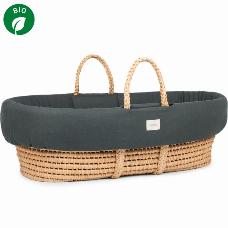 Habillage de couffin rembourré Lin français green blue Nobodinoz