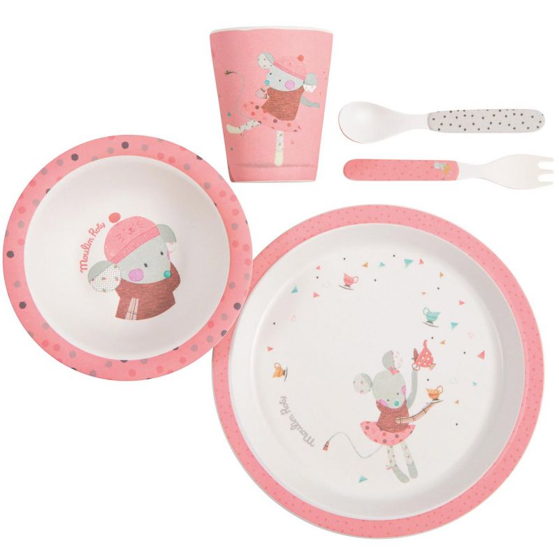 Coffret repas rose Les jolis trop beaux (5 pièces) Moulin Roty