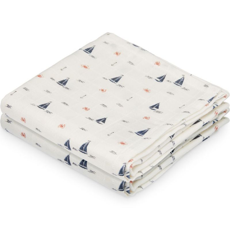 Lot de 2 langes en coton bio bateau Sailboats (70 x 70 cm) Cam Cam Copenhagen