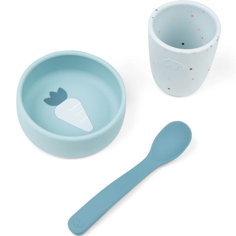 Coffret premier repas en silicone bleu (3 pièces) Done by Deer
