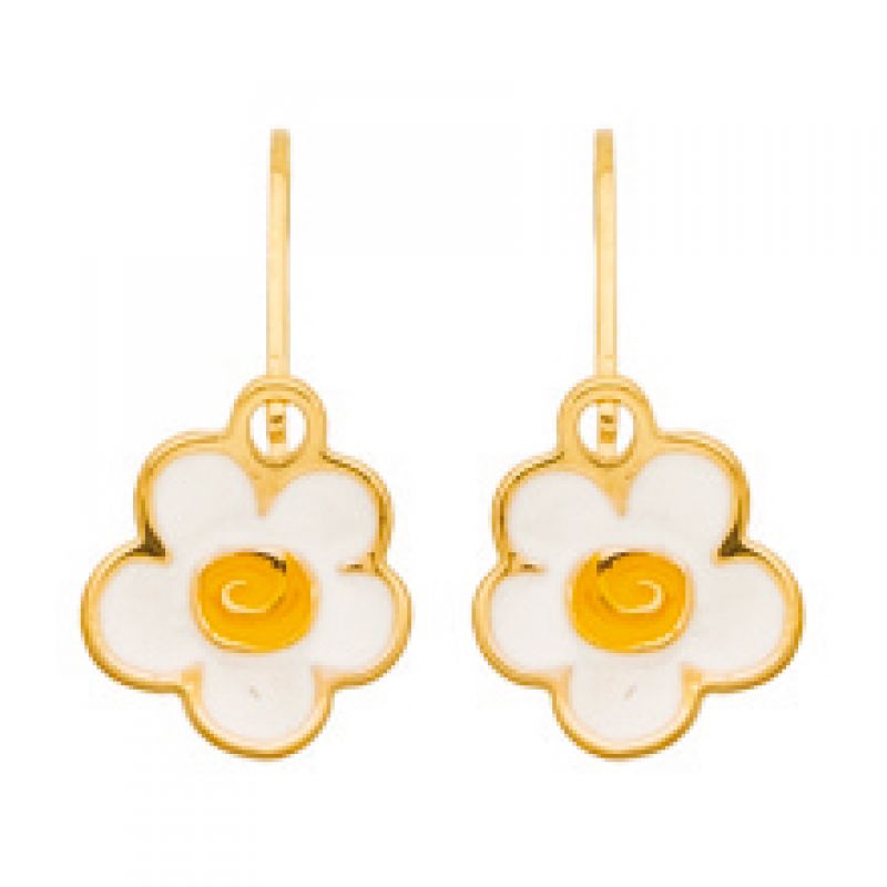 Boucles d'oreilles créoles marguerites émail blanc (or jaune) Berceau magique bijoux
