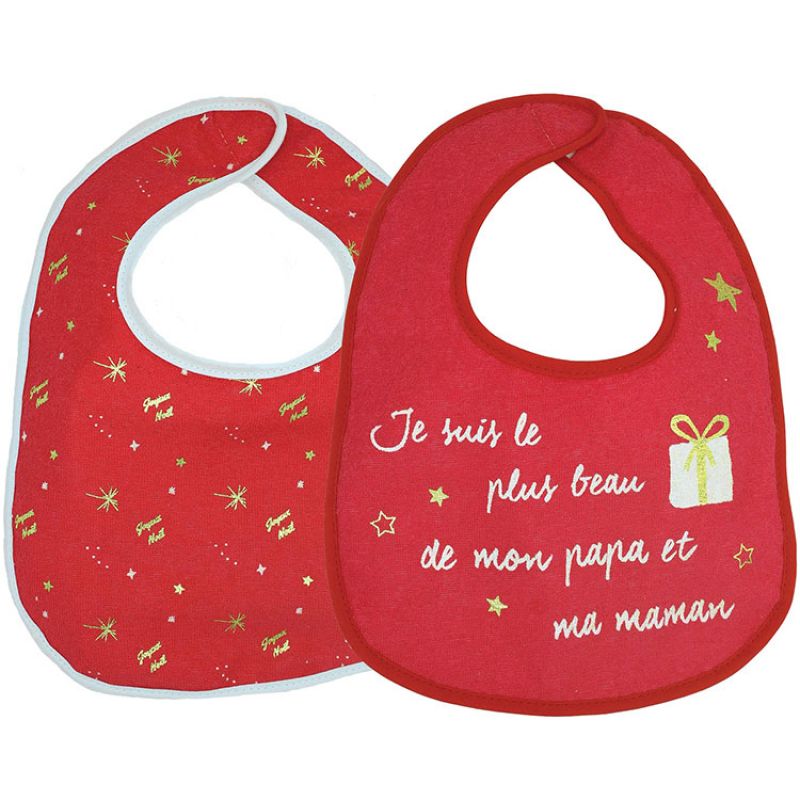 Lot de 2 bavoirs à velcro Noël Trois Kilos Sept