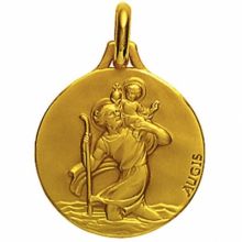 Médaille ronde Saint Christophe 20 mm (or jaune 750°)  par Maison Augis
