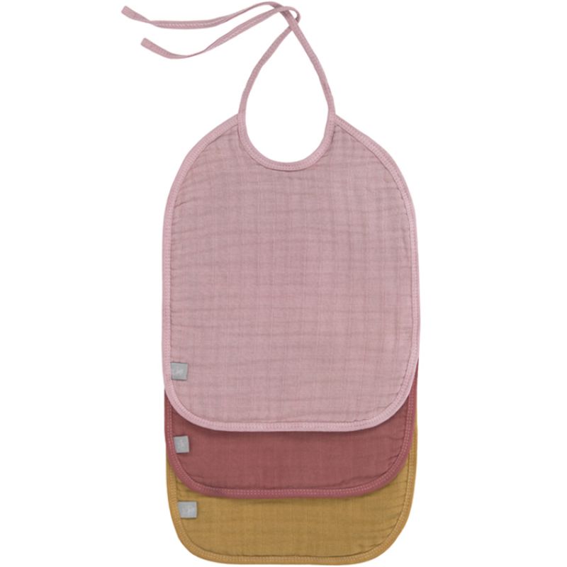 Lot de 3 bavoirs à nouer rose et moutarde Lässig