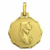 Médaille ronde Vierge priante 14 mm bord diamanté (or jaune 750°) - Premiers Bijoux