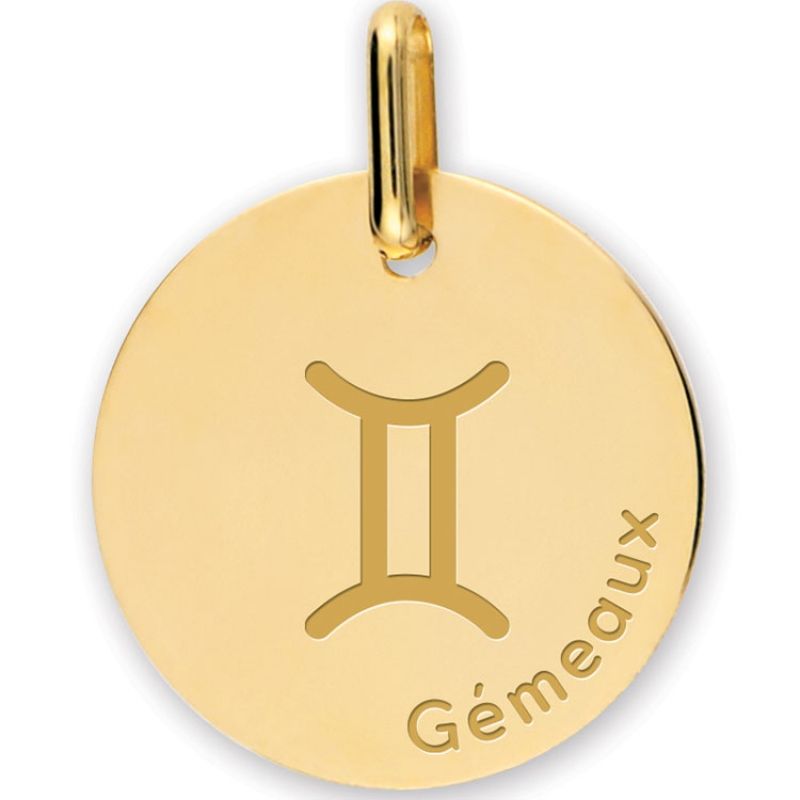 Médaille zodiaque Gémeaux personnalisable (or jaune 375°) Lucas Lucor