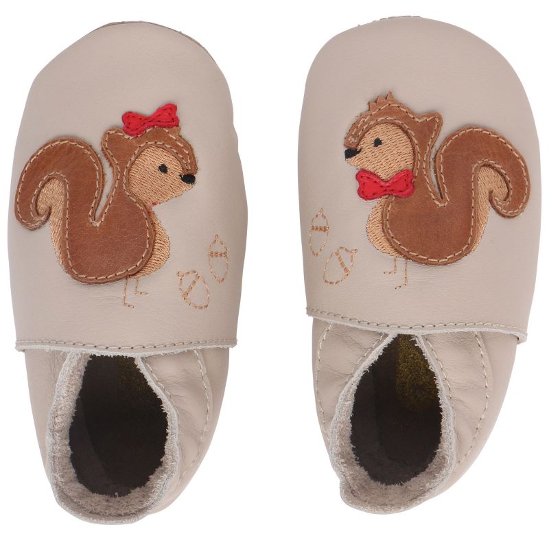 Chaussons bébé en cuir Soft soles Écureuil beige (15-27 mois) Bobux