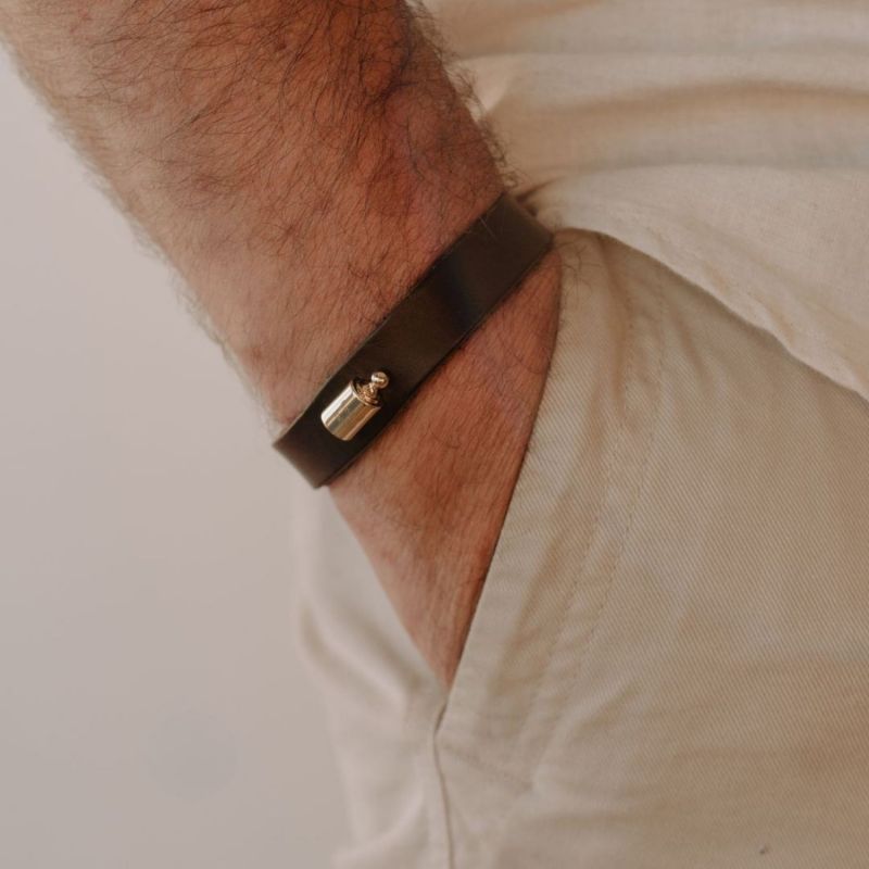 Bracelet en cuir Mon Petit Poids Brun (plaqué or jaune) Mon Petit Poids Produit 1