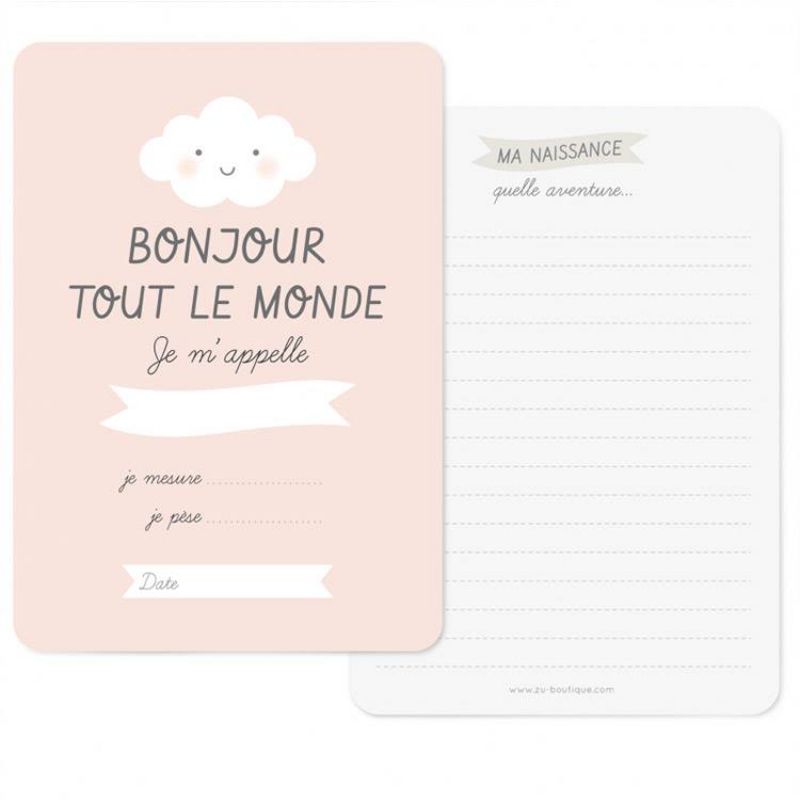 Carte naissance Bonjour rose (A6) Zü