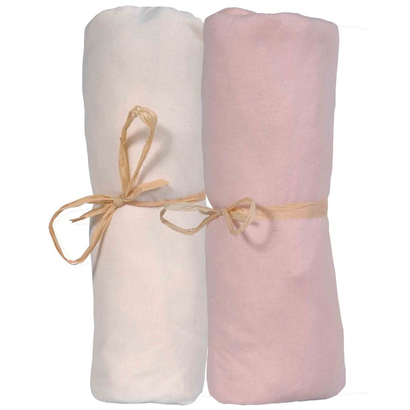 Lot de 2 draps housses en coton bio écru et corail (60 x 120 cm) P'tit Basile