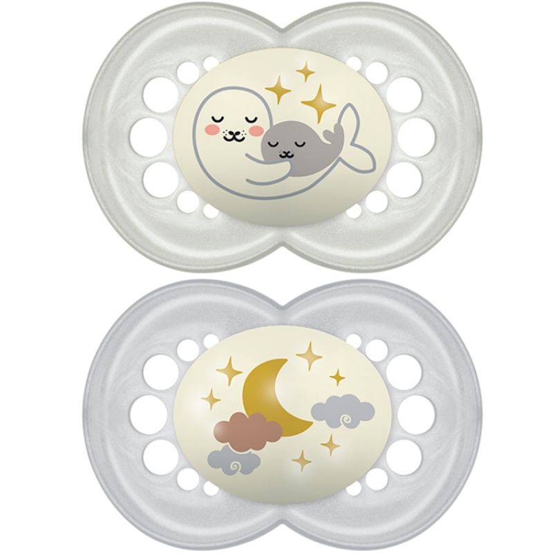 Lot de 2 sucettes anatomiques Nuit phoque gris (6 mois et +) MAM