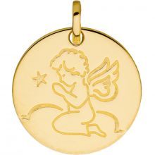 Médaille ronde Ange en prière (or jaune 375°)  par Berceau magique bijoux