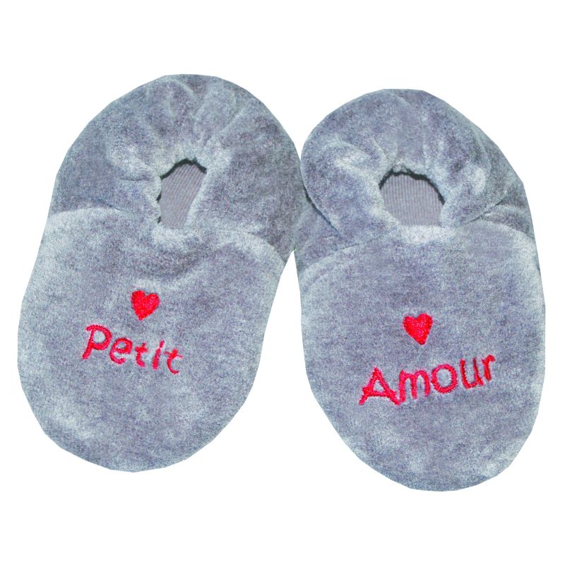 Chaussons de naissance velours brodé Petit amour gris (0-6 mois) BB & Co
