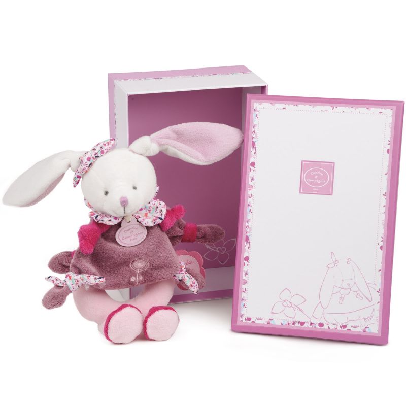 Coffret peluche hochet Cerise le lapin rose Doudou et Compagnie