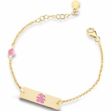 Bracelet sur chaîne Primegioie fille rectangle émail rose (or jaune 375°)  par leBebé