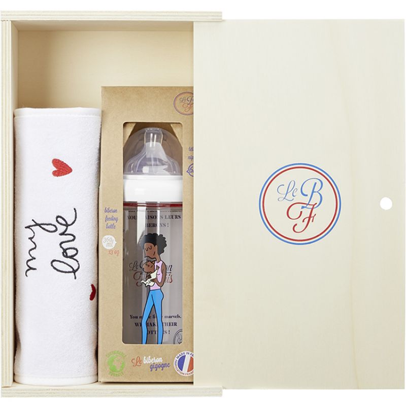 Coffret bavoir my love + biberon 360 ml maman Afro by Soledad Le Biberon Français