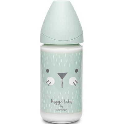 Biberon en verre Hygge Baby moustaches lapin vert (240 ml)  par Suavinex