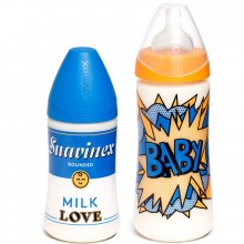 Lot de 2 biberons Arty Baby bleu avec attache serviette (270 ml et 360 ml)  par Suavinex