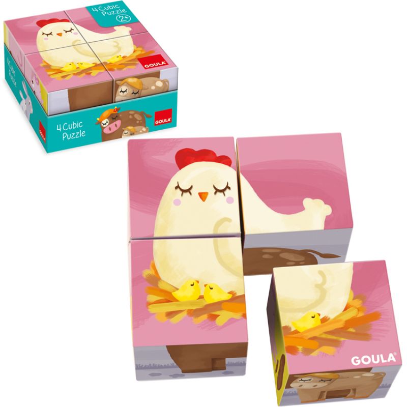 Puzzle cube bébé animaux de la ferme (4 pièces) Goula