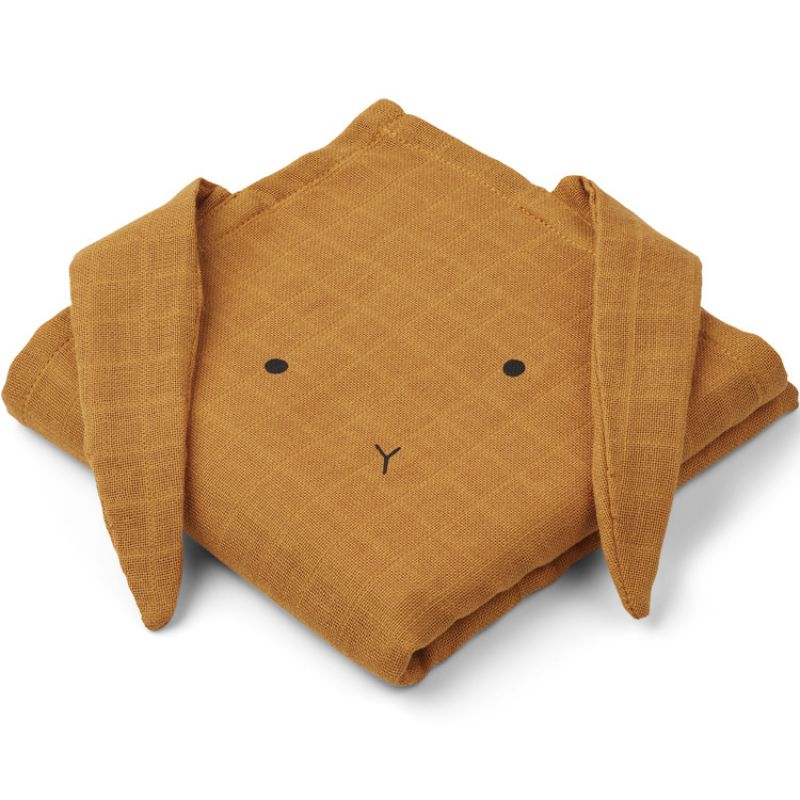 Lot de 2 langes Hannah Rabbit mustard (70 x 70 cm) Liewood