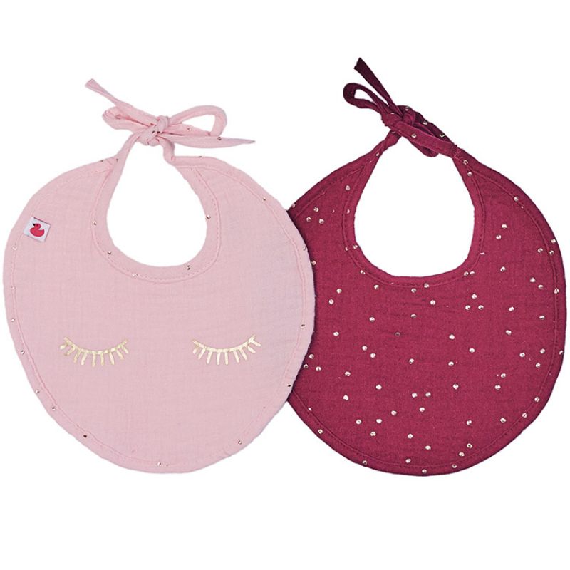 Lot de 2 bavoirs de naissance roses à pois dorés BB & Co