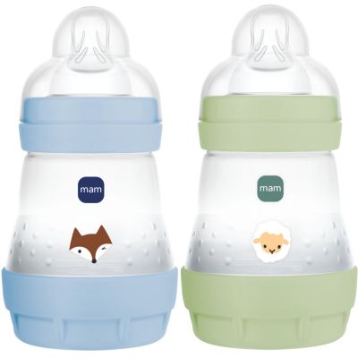 Lot de 2 biberons Easy Start anti-colique Océan+Nature Tétine Débit 1 (160 ml) MAM