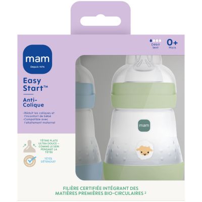 Lot de 2 biberons Easy Start anti-colique Océan+Nature Tétine Débit 1 (160 ml)