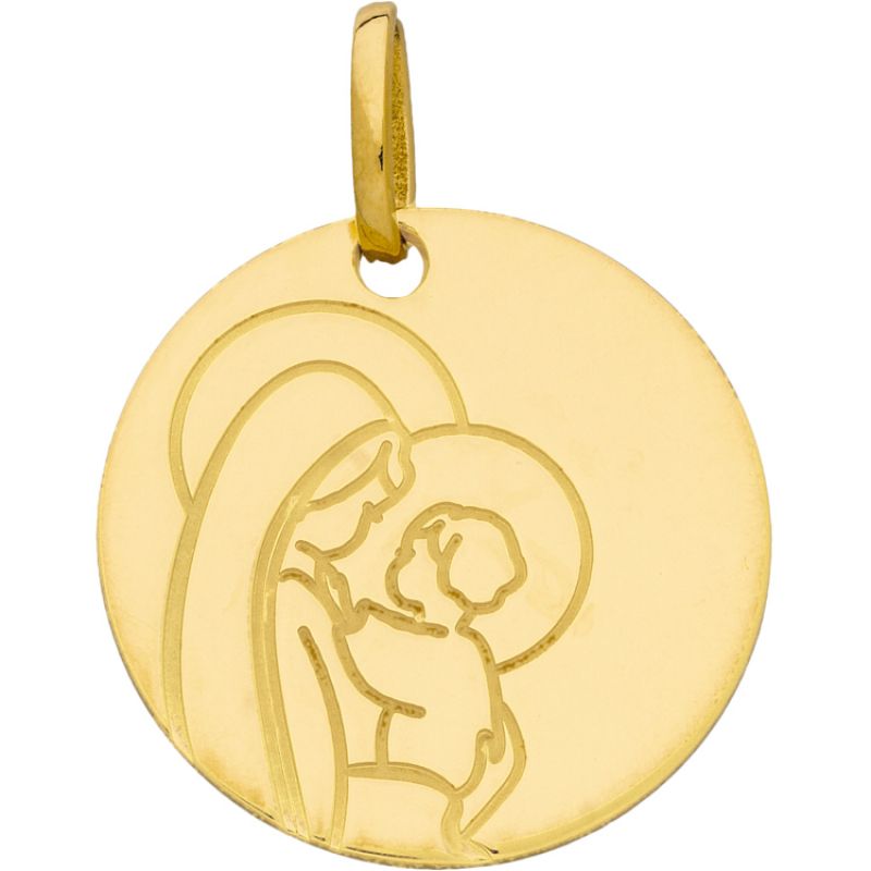 Médaille ronde Vierge à l'enfant (or jaune 750°) Berceau magique bijoux