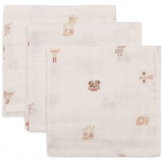 Lot de 3 mini langes en gaze de coton Animal Friends (31 x 31 cm) - Jollein