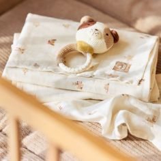 Lot de 3 mini langes en gaze de coton Animal Friends (31 x 31 cm)