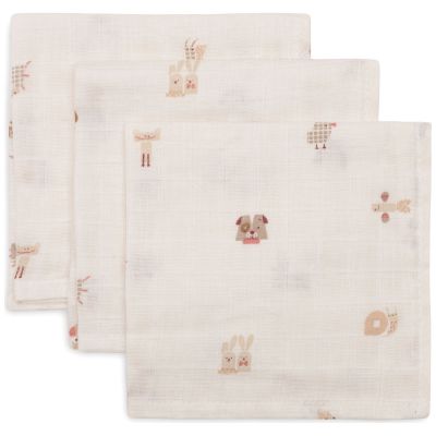Lot de 3 mini langes en gaze de coton Animal Friends (31 x 31 cm) Jollein
