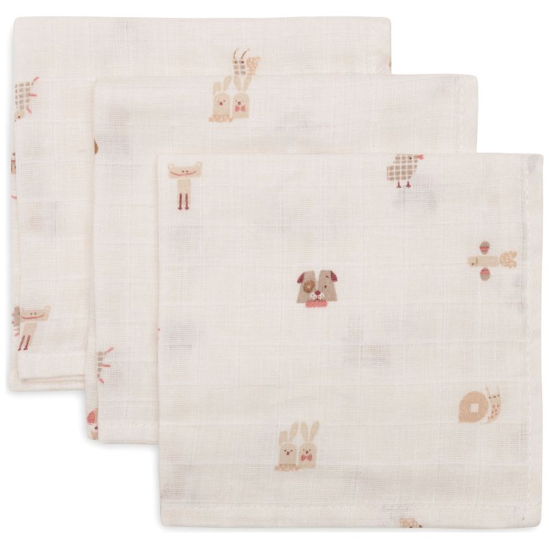 Lot de 3 mini langes en gaze de coton Animal Friends (31 x 31 cm) Jollein Produit 1