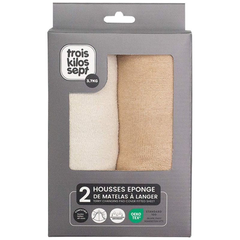 Lot de 2 housses de matelas à langer Ecru-Sable (70 x 50 cm) Trois Kilos Sept Packaging 1