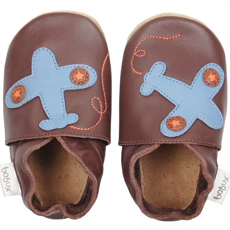 Chaussons en cuir Soft soles avion marron (3-9 mois) Bobux