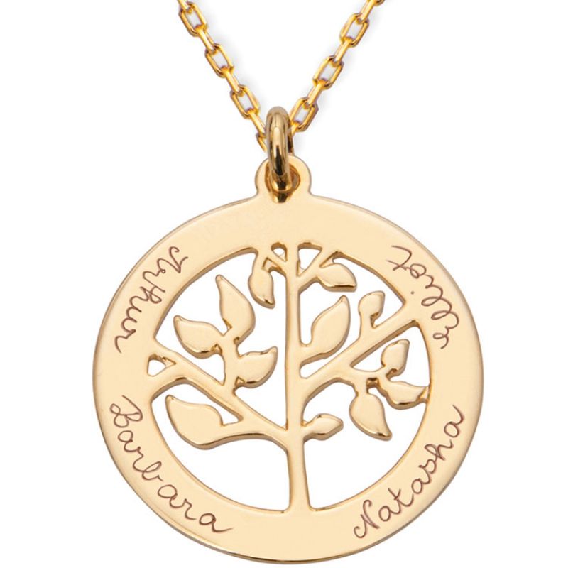 Collier grand arbre de vie personnalisable (plaqué or) Merci Maman