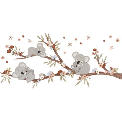 Sticker mural Koalas sur branche avec fleurs (118 x 54 cm)