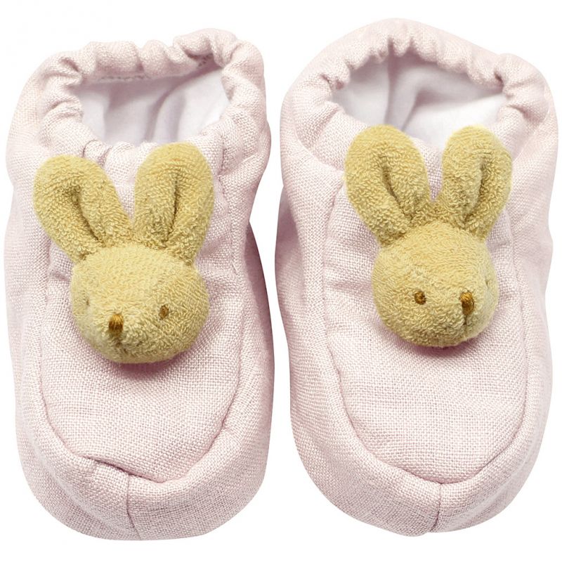Chaussons lapin en lin rose poudré et pochette de rangement en coton (0-2 ans) Trousselier