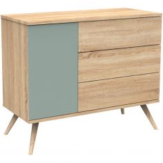 Commode 3 tiroir et 1 porte Seventies sauge - Sauthon mobilier