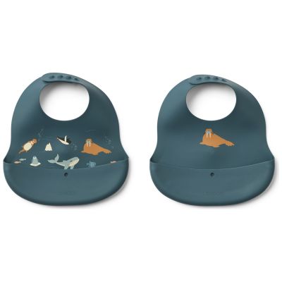 Lot de 2 bavoirs en silicone Ember Arctic Sea Liewood