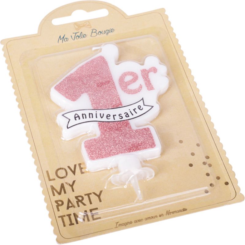 Bougie 1er anniversaire paillettes rose gold Arty Fêtes Factory