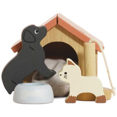 Animaux domestiques chien et chat pour maison de poupée en bois FSC