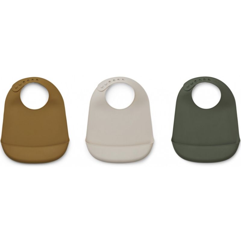 Lot de 3 bavoirs à poche en silicone Maru Hunter green multi mix Liewood
