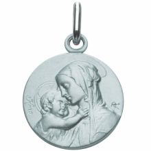Médaille ronde Vierge à l'enfant 18 mm (argent 925°)  par Premiers Bijoux